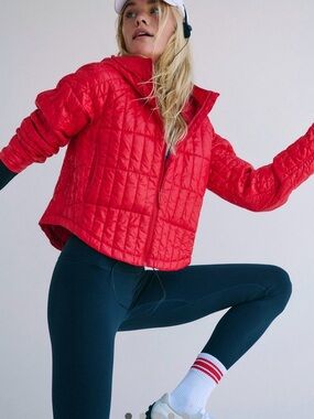 Free People Red Quilted Packable  Puffer Jacket